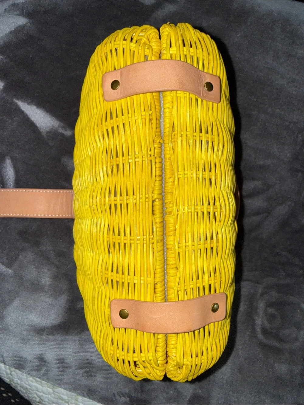 J. Crew Yellow Wicker Half-Moon Rattan Clutch with Tan Trim